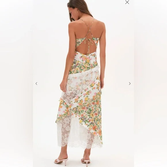 For Love And Lemons Floral The Rosalyn Maxi Marigold Green XL NEW